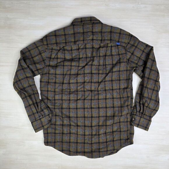 Pendleton Lodge Shirt Fitted Virgin Wool Button Flannel Brown Plaid Sz Medium - Picture 3 of 8